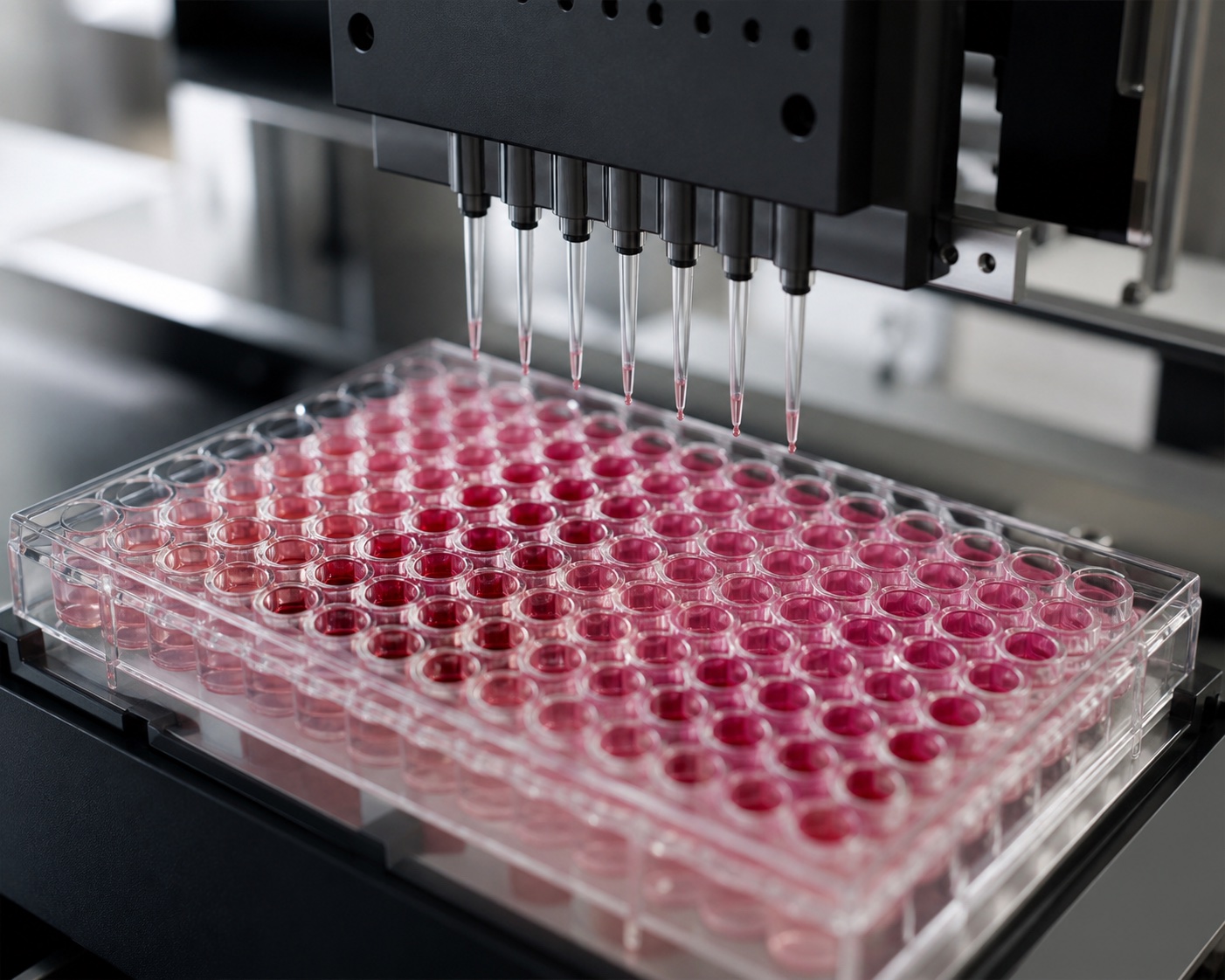 Automated pipetting system running an assay in a multiwell plate